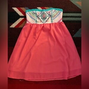 Yahada Sz Large Coral and Teal Embroidered Dress